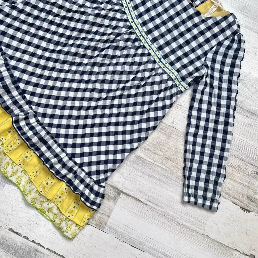 Matilda Jane Dress Girls 8 Navy Gingham Floral Long Sleeve Ruffle Cottagecore